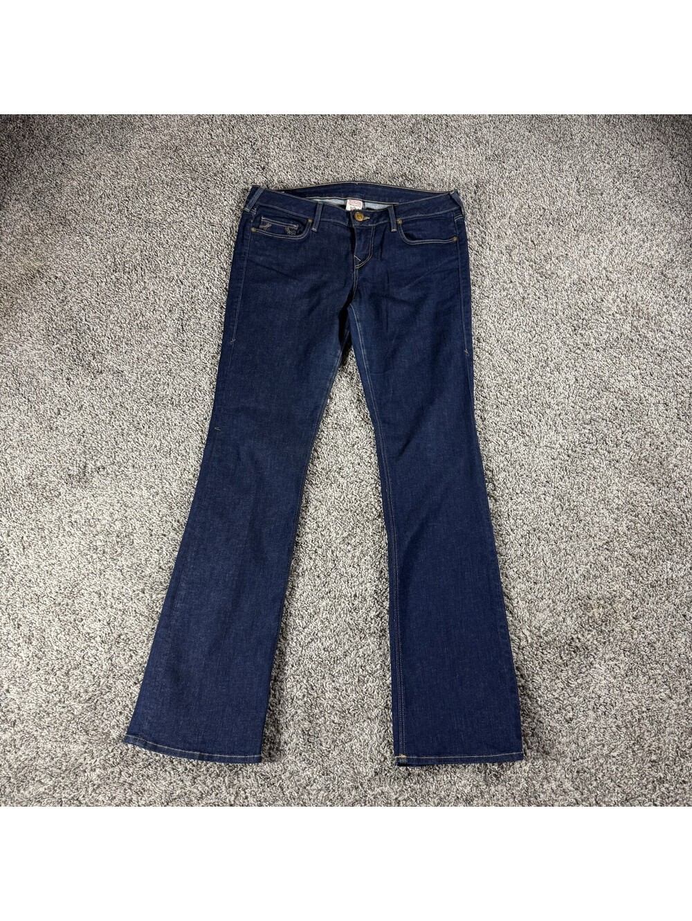 True Religion Jeans Womens 32 Blue Low Rise Flare Bootcut Stretch Denim Made USA